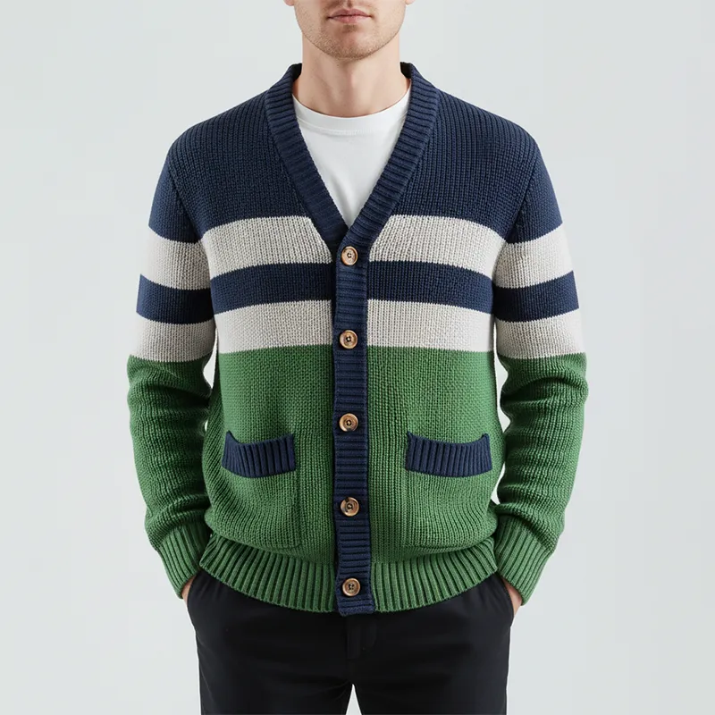 Men's Winter Fashion Contrast Striped Cotton Knitted Cardigan MTA2073J8P sold by Manly product image thumbnail 2