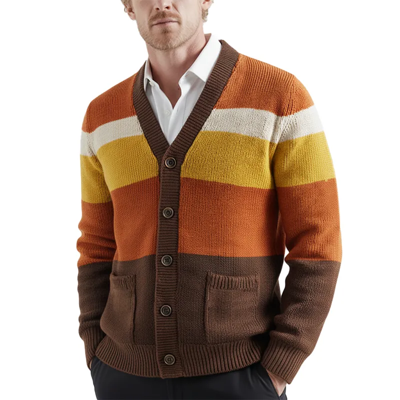 Men's Winter Fashion Contrast Striped Cotton Knitted Cardigan MTA2088J7P sold by Manly