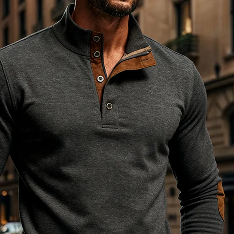 Men's Cotton Blend Contrast Stand Collar Button-down Pullover Sweatshirt MTA1788J8X sold by Manly product image thumbnail 3