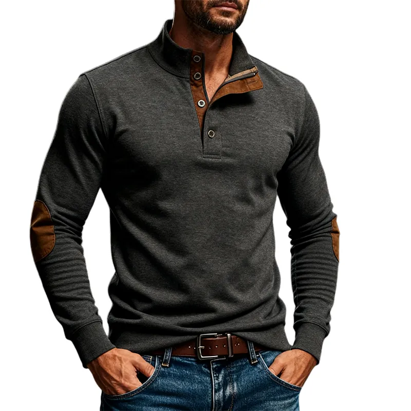 Men's Cotton Blend Contrast Stand Collar Button-down Pullover Sweatshirt MTA1788J8X sold by Manly