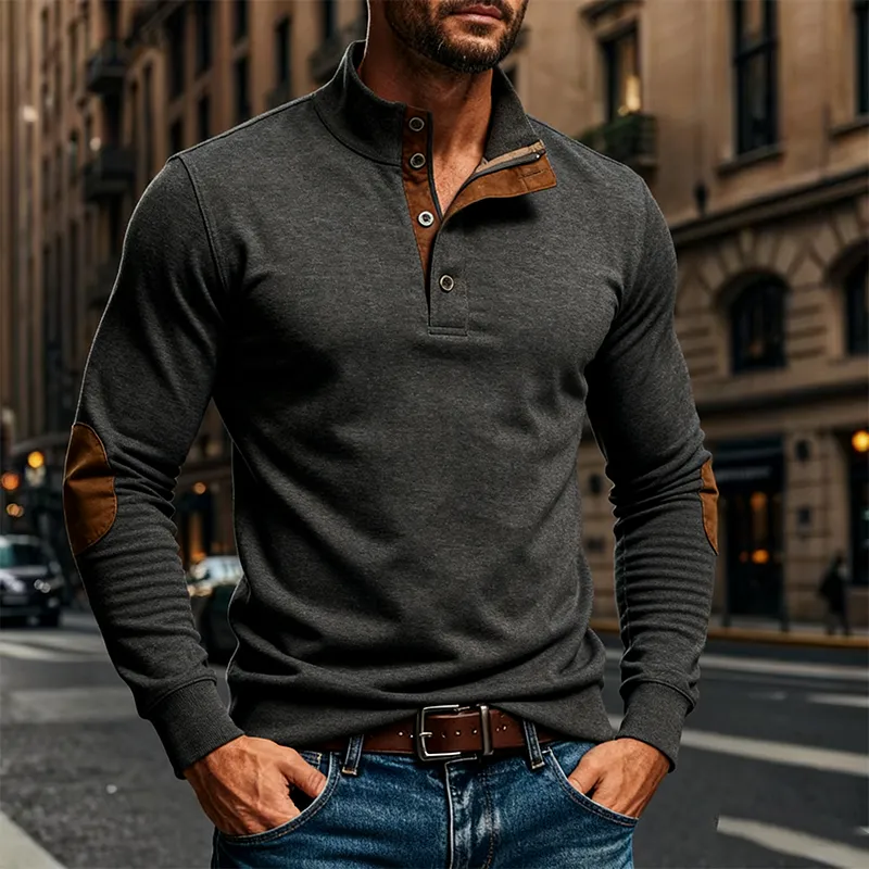 Men's Cotton Blend Contrast Stand Collar Button-down Pullover Sweatshirt MTA1788J8X sold by Manly product image thumbnail 2