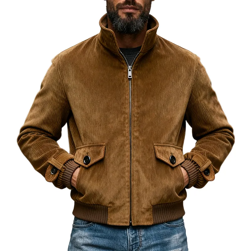 Men's Vintage Corduroy Stand Collar Zip-Up Jacket MTA2093J9X sold by Manly