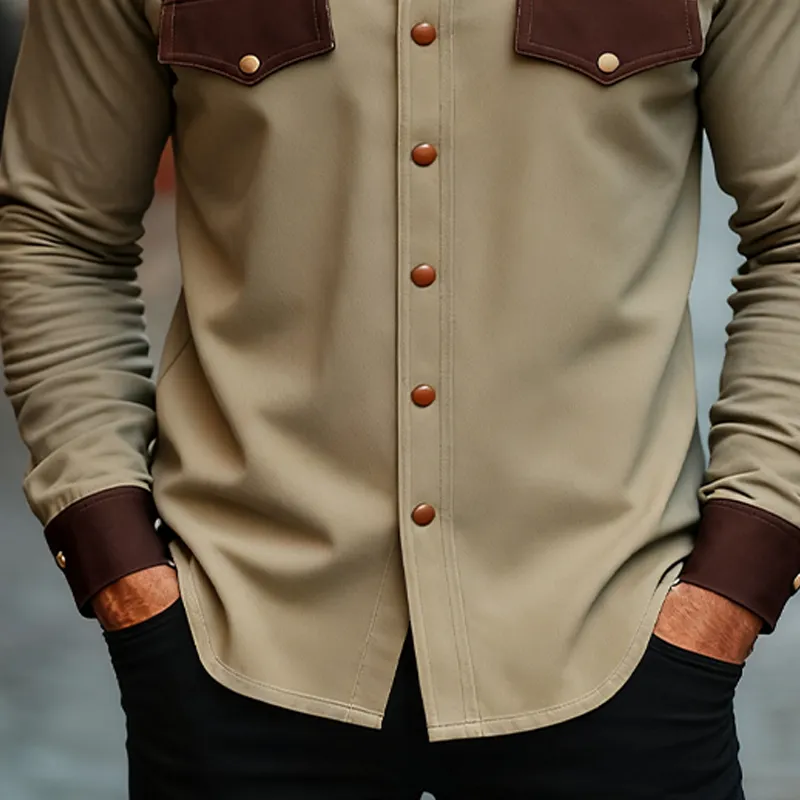 Men's Western Cowboy Style Colorblock Long Sleeve Shirt MTA2004J8X sold by Manly product image thumbnail 4