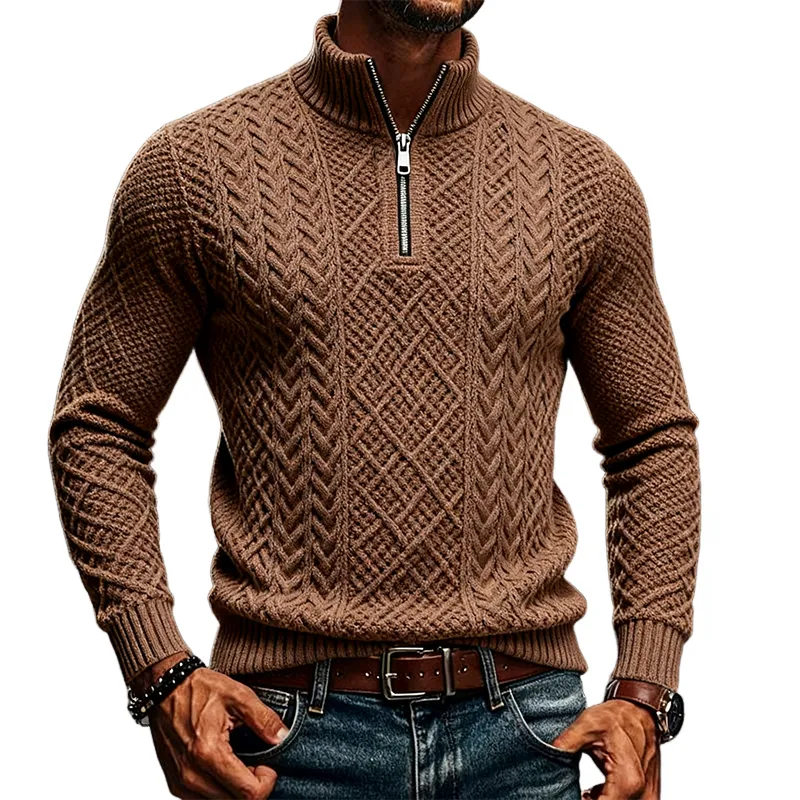 Men's Solid Half-Zip Textured Cable Knit Sweater MTA1781J9X sold by Manly