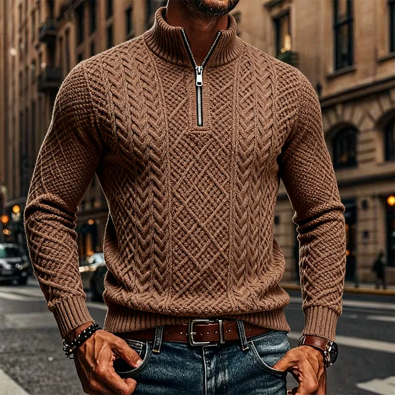 Men's Solid Half-Zip Textured Cable Knit Sweater MTA1781J9X sold by Manly product image thumbnail 2