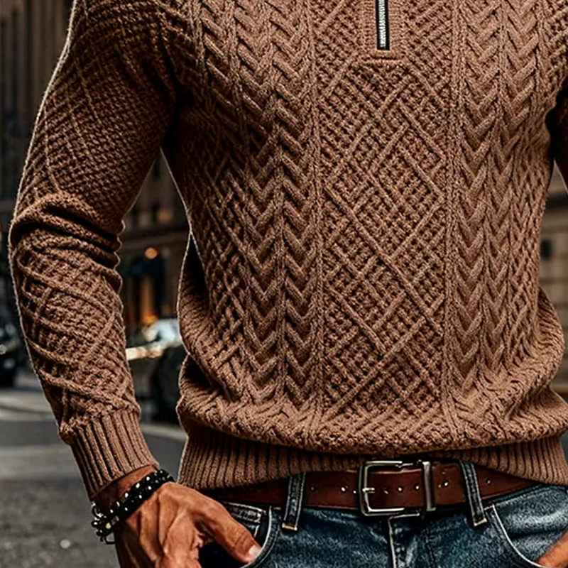 Men's Solid Half-Zip Textured Cable Knit Sweater MTA1781J9X sold by Manly product image thumbnail 4