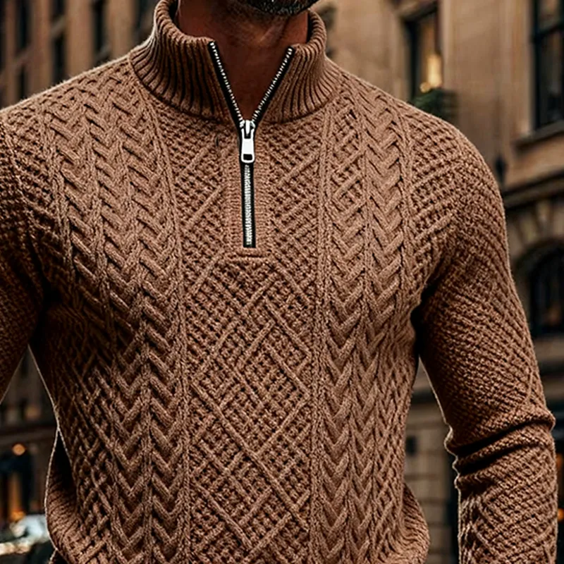 Men's Solid Half-Zip Textured Cable Knit Sweater MTA1781J9X sold by Manly product image thumbnail 3
