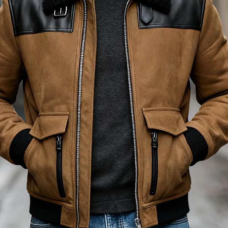 Men's Faux Suede And PU Lapel Zipper Jacket MTA1794J0X sold by Manly product image thumbnail 4