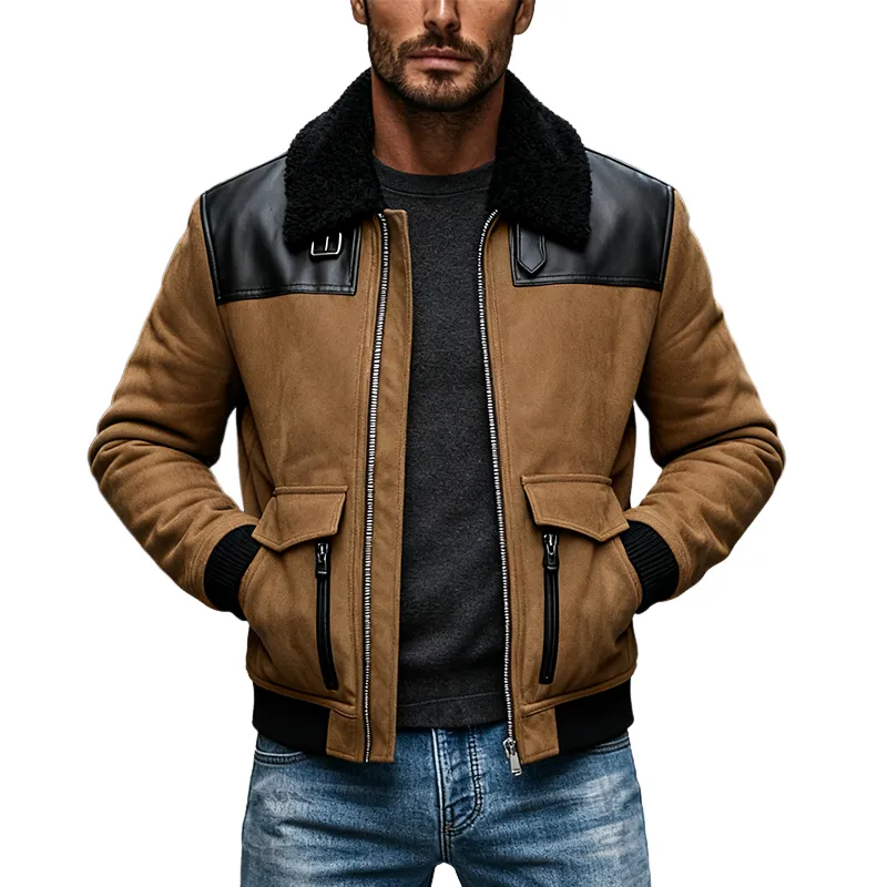 Men's Faux Suede And PU Lapel Zipper Jacket MTA1794J0X sold by Manly