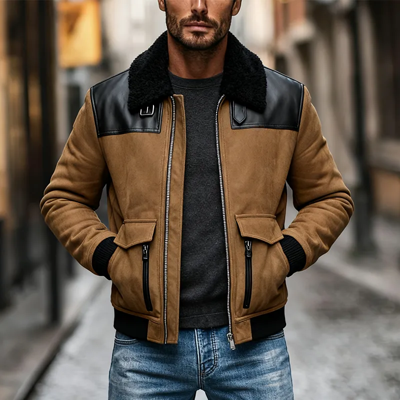 Men's Faux Suede And PU Lapel Zipper Jacket MTA1794J0X sold by Manly product image thumbnail 2