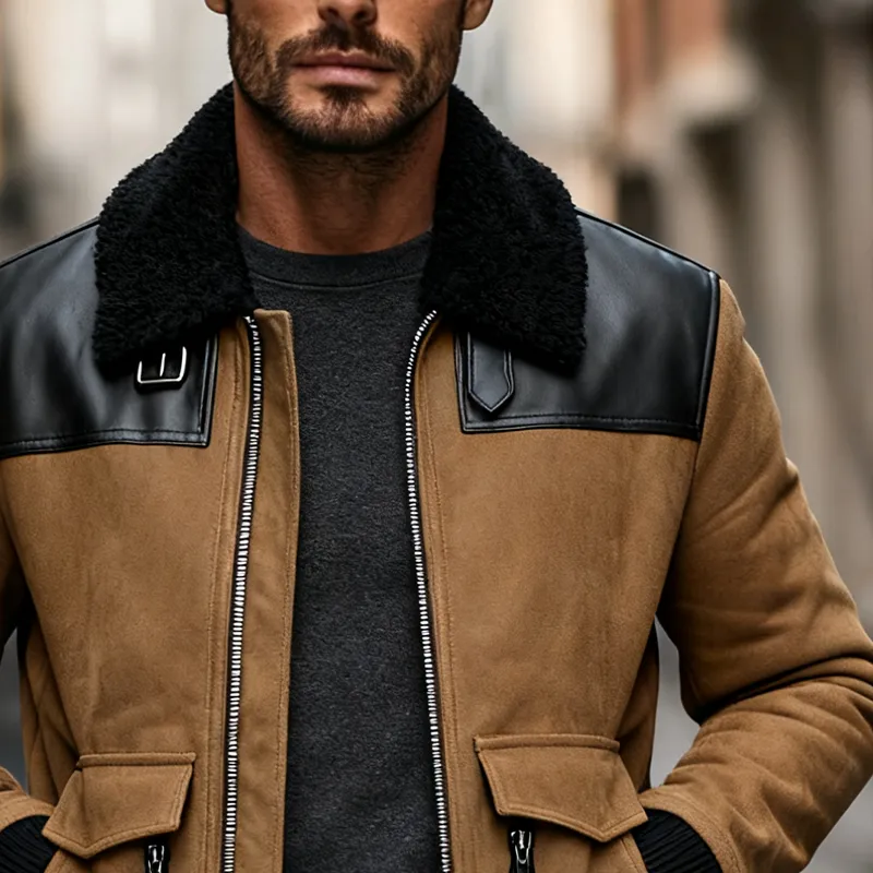 Men's Faux Suede And PU Lapel Zipper Jacket MTA1794J0X sold by Manly product image thumbnail 3