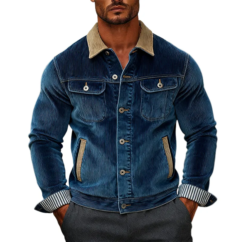 Men's Corduroy Paneled Single-breasted Lapel Jacket MTA1777J9X sold by Manly