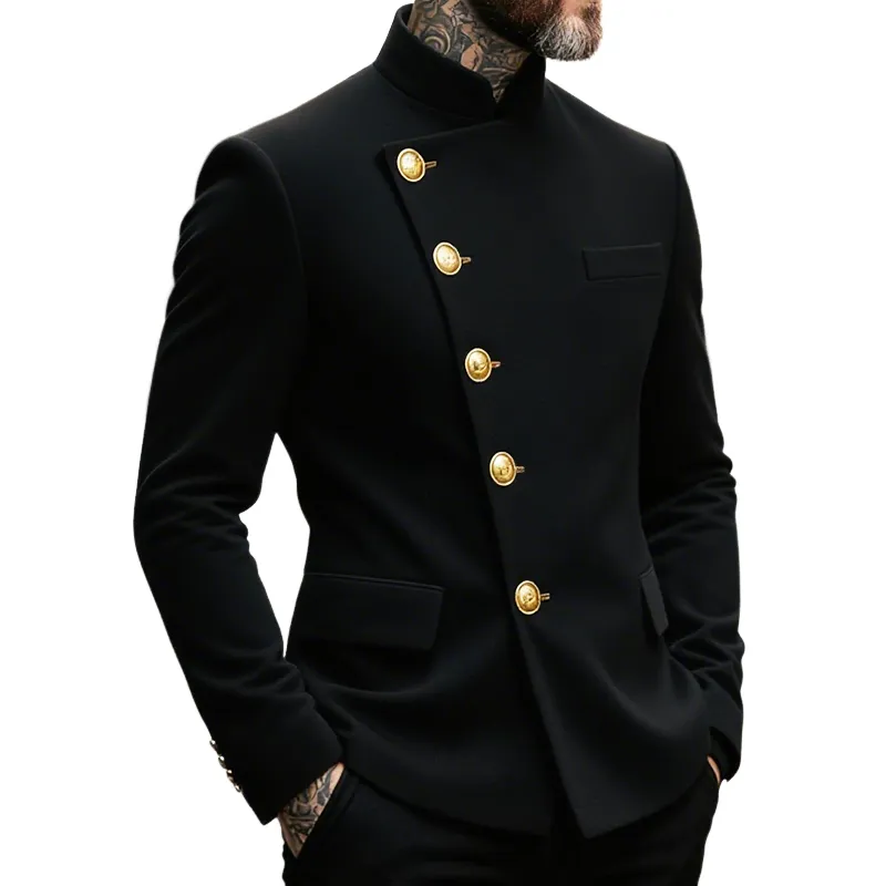 Men's Retro Casual Metal Button Stand Collar Jacket MTA2423J6TO sold by Manly