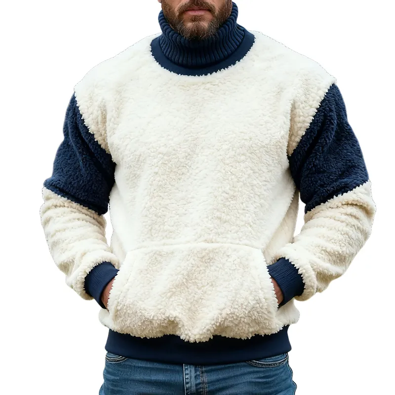 Men's Retro Casual Plush Colorblock Turtleneck Sweatshirt MTA2488J2TO sold by Manly