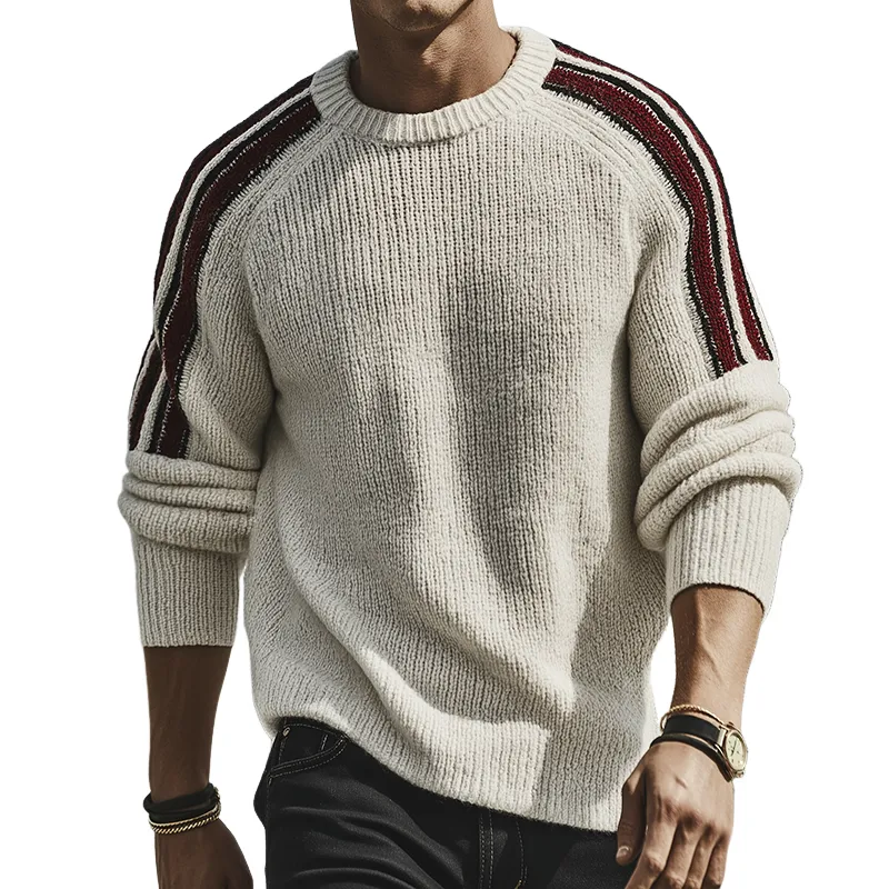 Men's Retro Casual Knitted Striped Crew Neck Pullover Sweater MTA2196J2TO sold by Manly