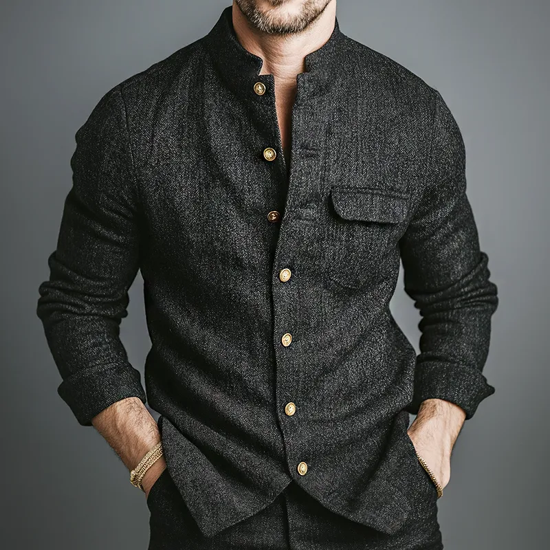 Men's Retro Casual Stand Collar Metal Button Long Sleeve Shirt MTA2435J8TO sold by Manly product image thumbnail 2