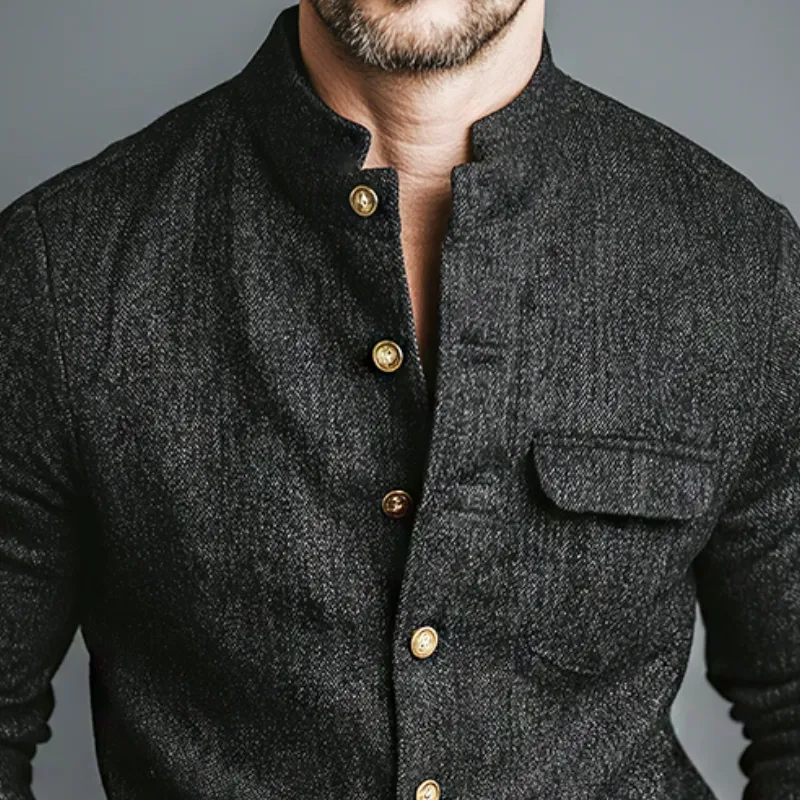 Men's Retro Casual Stand Collar Metal Button Long Sleeve Shirt MTA2435J8TO sold by Manly product image thumbnail 3