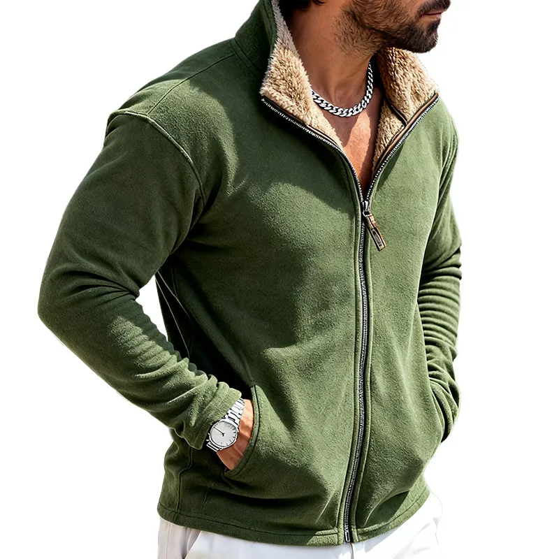 Men's Retro Casual Plush Warm Stand Collar Zipper Jacket MTA2426J3TO sold by Manly