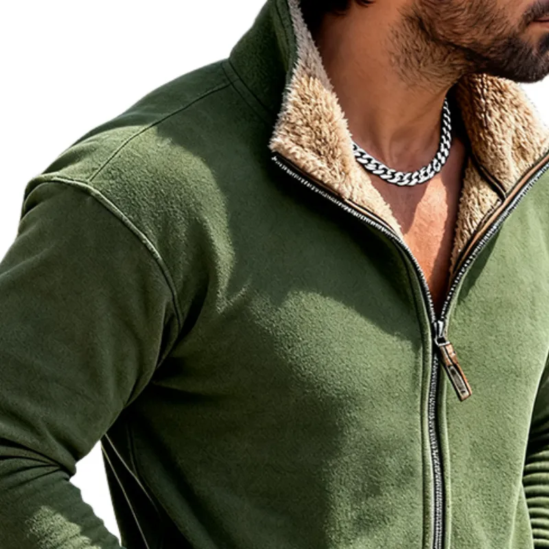 Men's Retro Casual Plush Warm Stand Collar Zipper Jacket MTA2426J3TO sold by Manly product image thumbnail 3