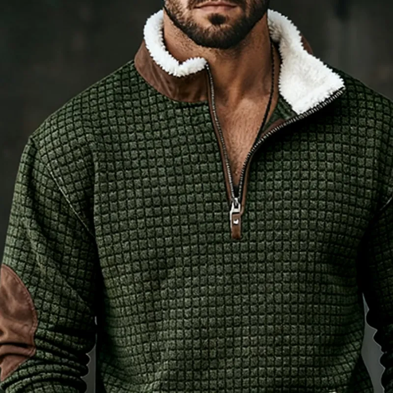 Men's Retro Casual Splicing Plush Stand Collar Long Sleeve Sweatshirt MTA2404J2TO sold by Manly product image thumbnail 3