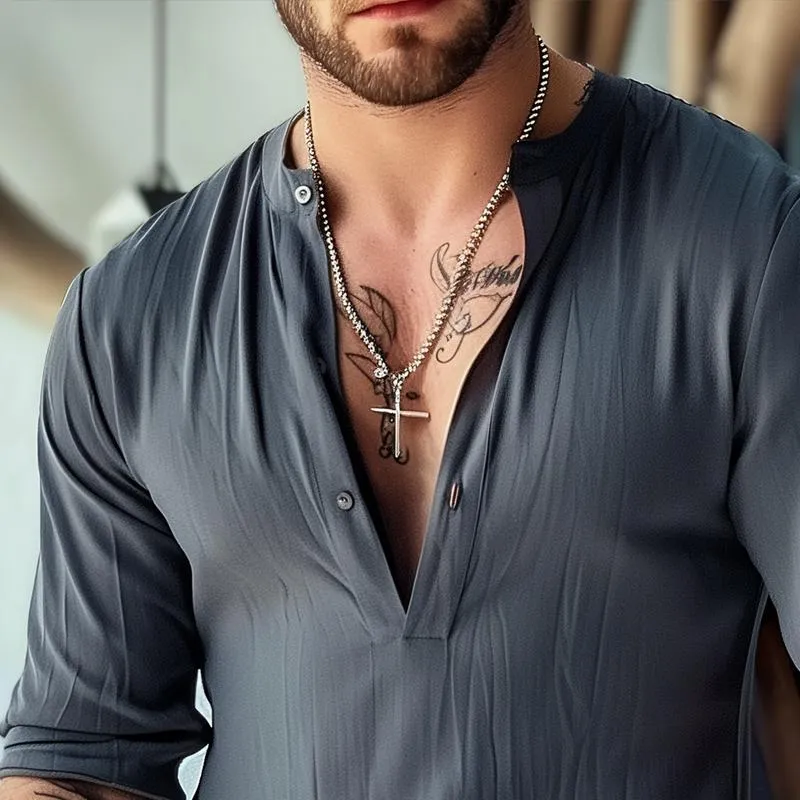 Men's Solid Henley Collar Long Sleeve Shirt 98367037Z sold by Manly product image thumbnail 3