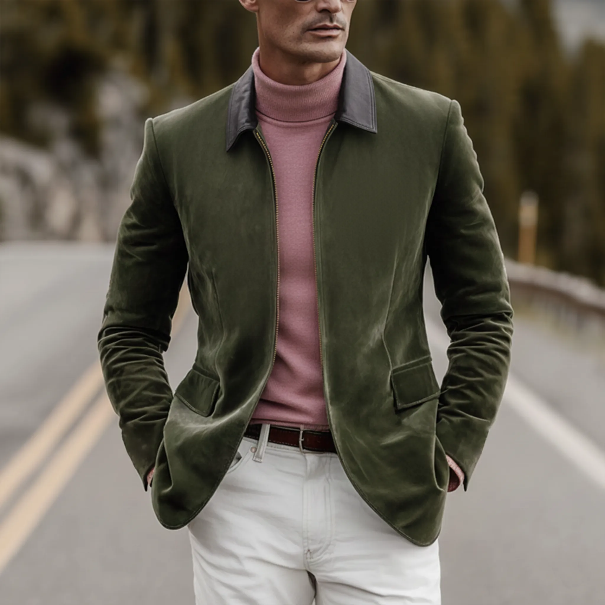 Men's Classic PU Leather Lapel Zipper Suede Slim Fit Jacket MTA2337J3K sold by Manly product image thumbnail 2