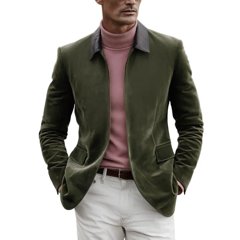 Men's Classic PU Leather Lapel Zipper Suede Slim Fit Jacket MTA2337J3K sold by Manly