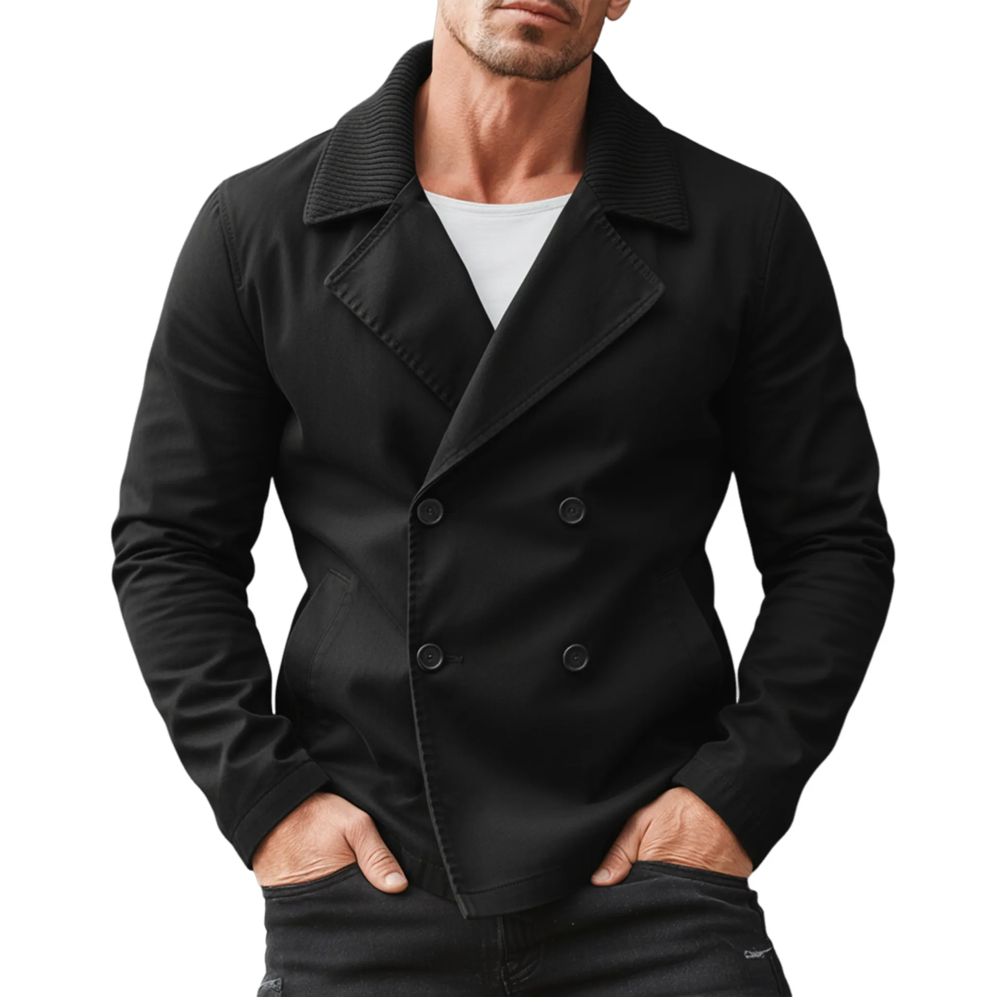 Men's Classic Corduroy Lapel Double-Breasted Cotton Blend Slim Fit Jacket MTA2476J0K sold by Manly