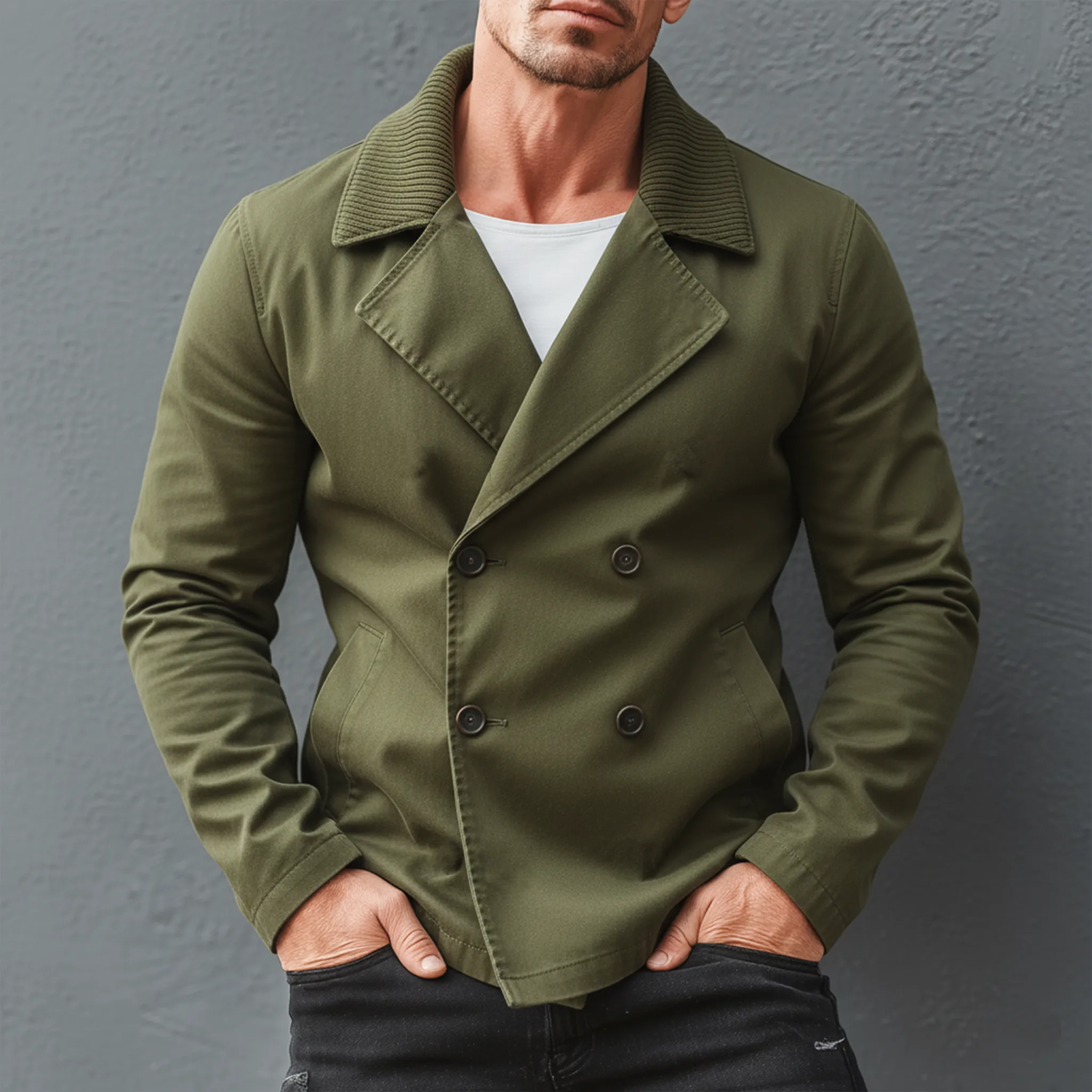 Men's Classic Corduroy Lapel Double-Breasted Cotton Blend Slim Fit Jacket MTA2476J0K sold by Manly product image thumbnail 3