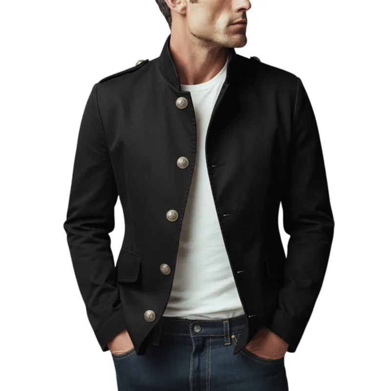 Men's Classic Stand Collar Cotton Blend Single Breasted Slim Fit Jacket MTA2453J7K sold by Manly