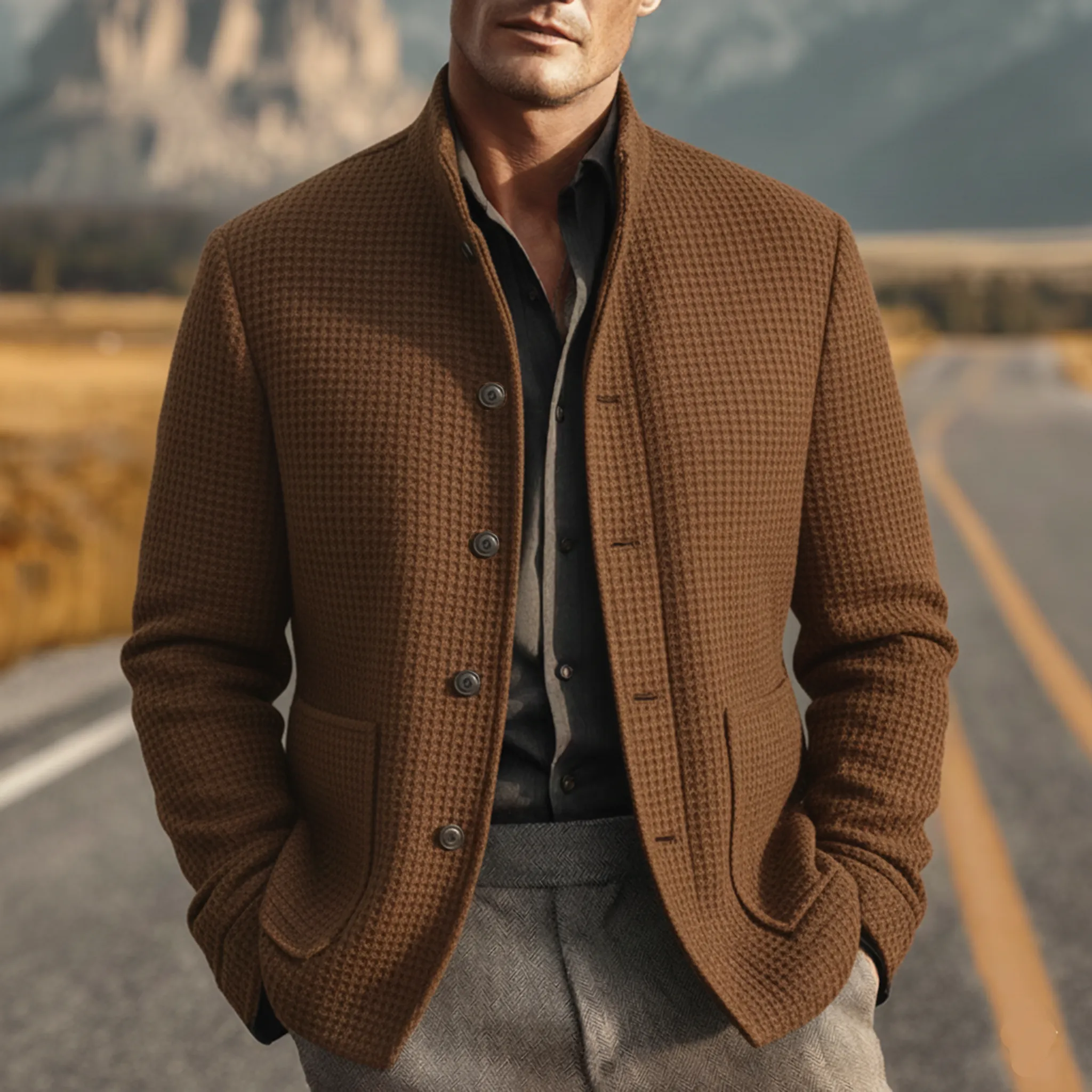 Men's Classic Stand Collar Waffle Slim Fit Jacket MTA2412J9K sold by Manly product image thumbnail 2