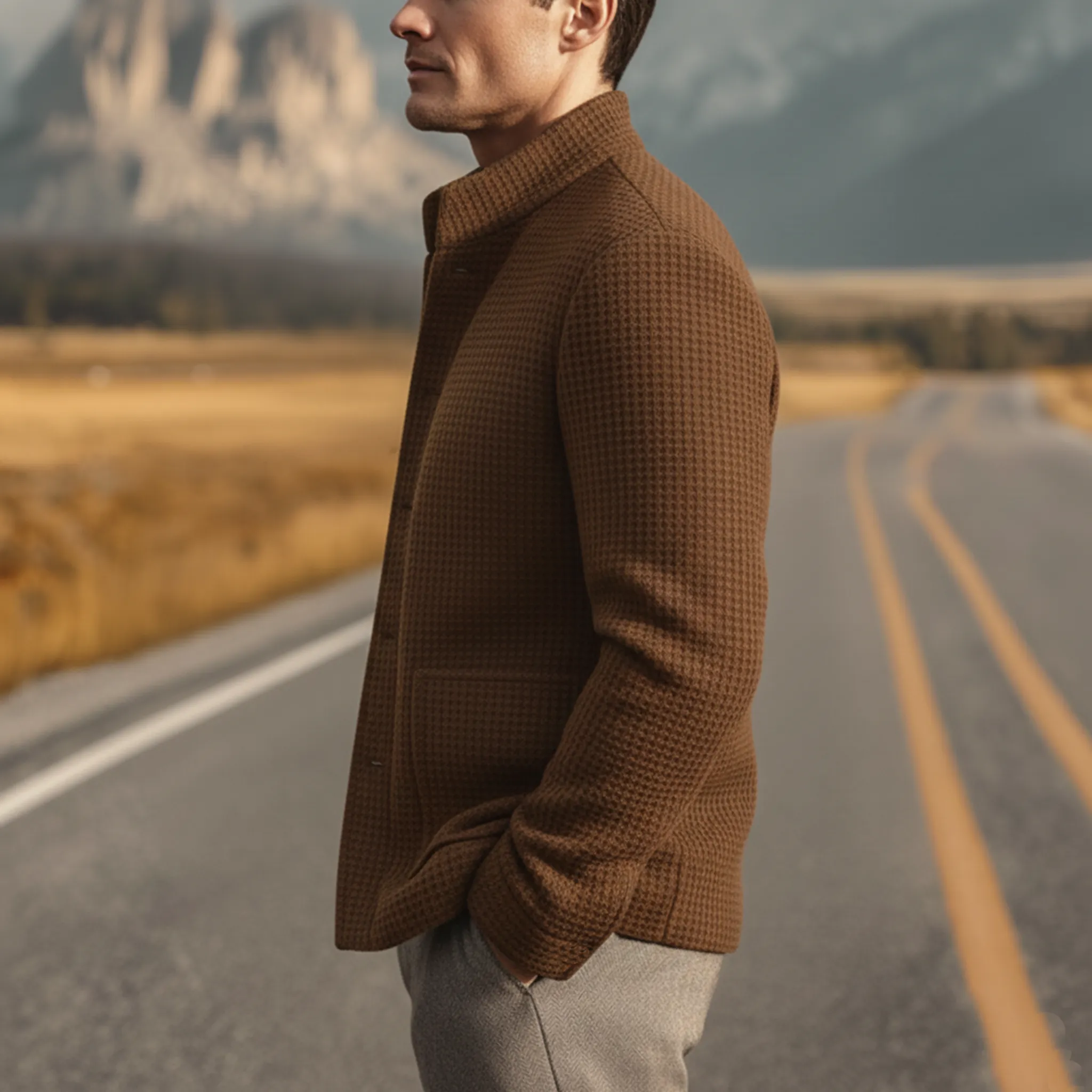 Men's Classic Stand Collar Waffle Slim Fit Jacket MTA2412J9K sold by Manly product image thumbnail 4