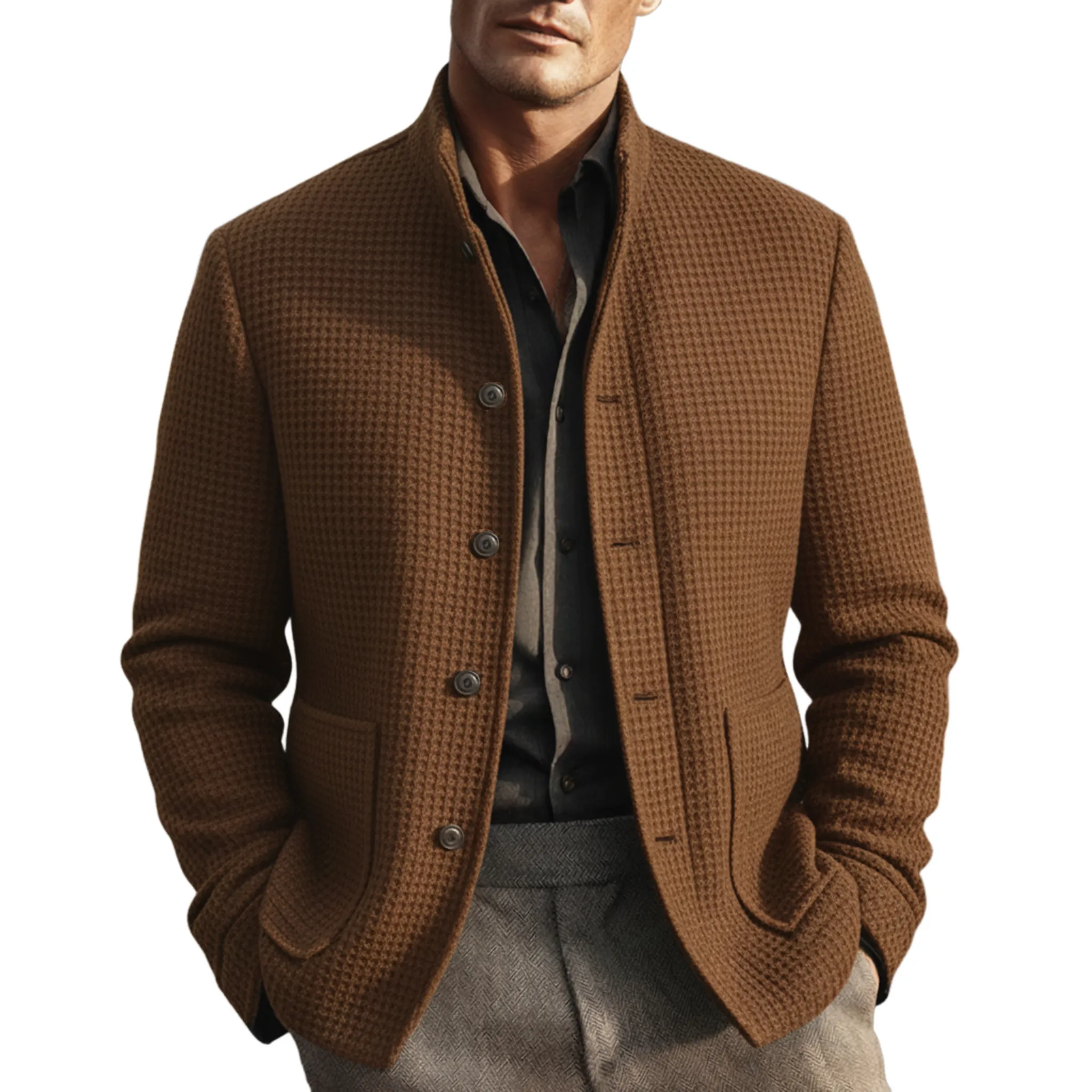 Men's Classic Stand Collar Waffle Slim Fit Jacket MTA2412J9K sold by Manly