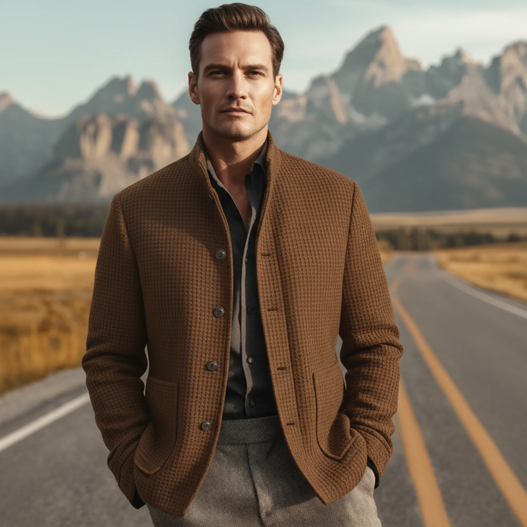 Men's Classic Stand Collar Waffle Slim Fit Jacket MTA2412J9K sold by Manly product image thumbnail 3