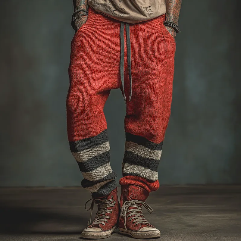 Men's Retro Casual Knit Striped Drawstring Pants MTA2447J3TO sold by Manly product image thumbnail 2