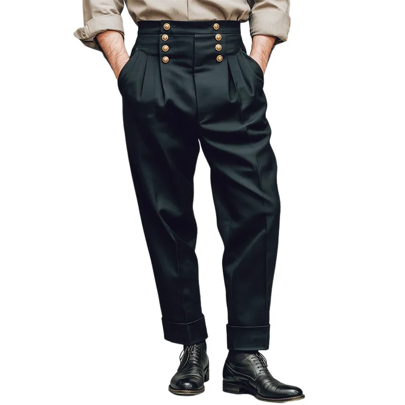 Men's Retro Casual Metal Button Decorated Suit Pants MTA2439J7TO sold by Manly