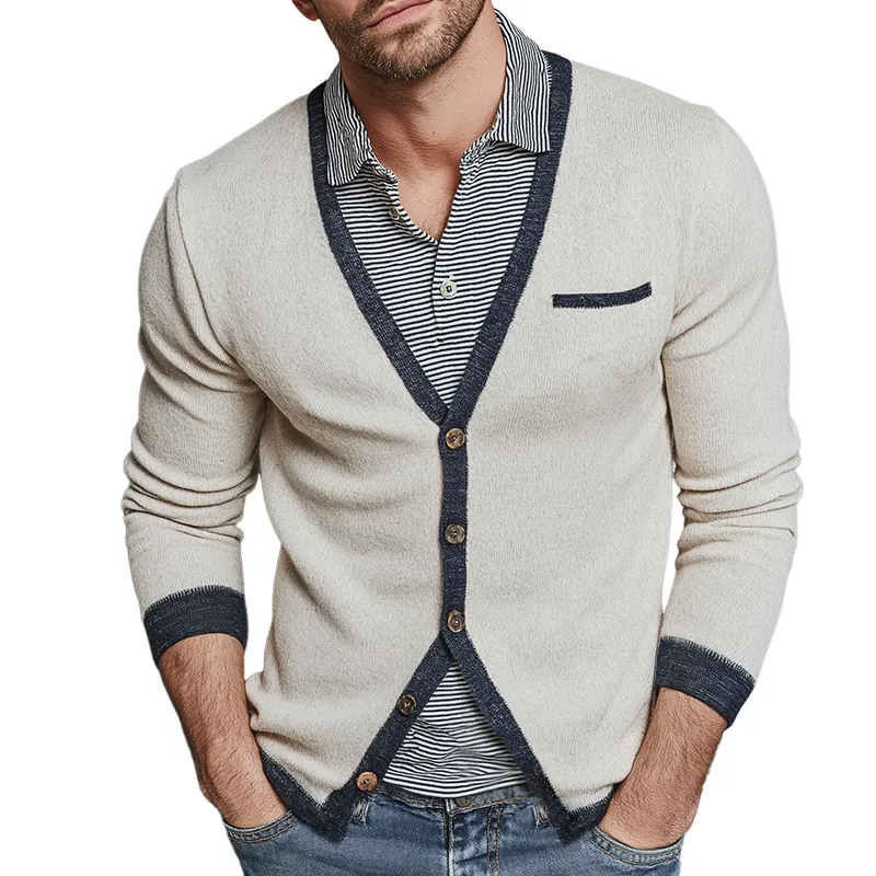 Men's Retro Casual Colorblock Knit Button Cardigan MTA2114J0TO sold by Manly