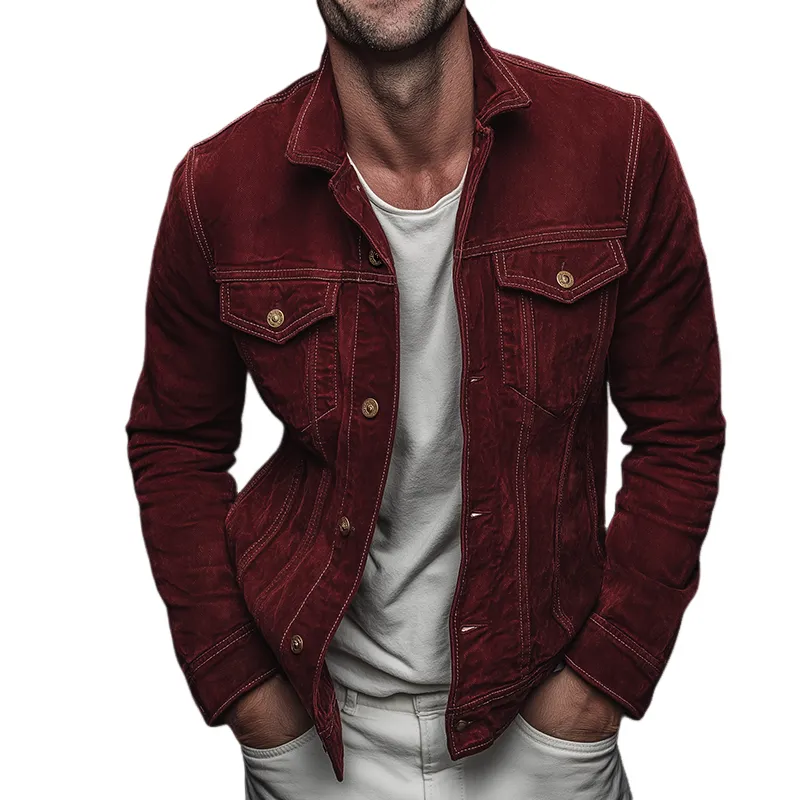 Men's Vintage Casual Cotton Washed Button Lapel Jacket MTA2487J5TO sold by Manly