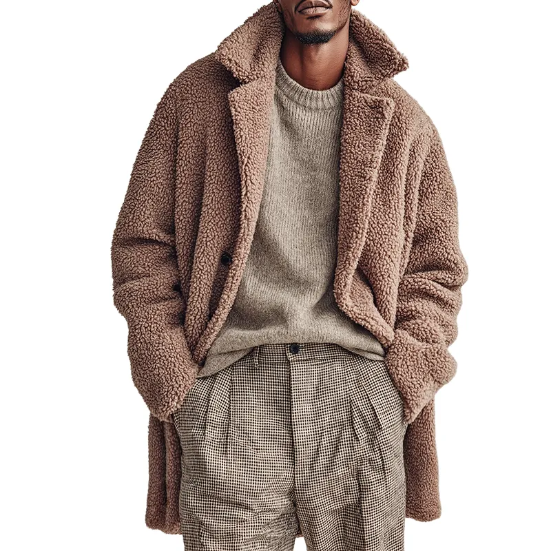 Men's Retro Casual Polar Fleece Warm Mid-Length Button Coat MTA2402J4TO sold by Manly