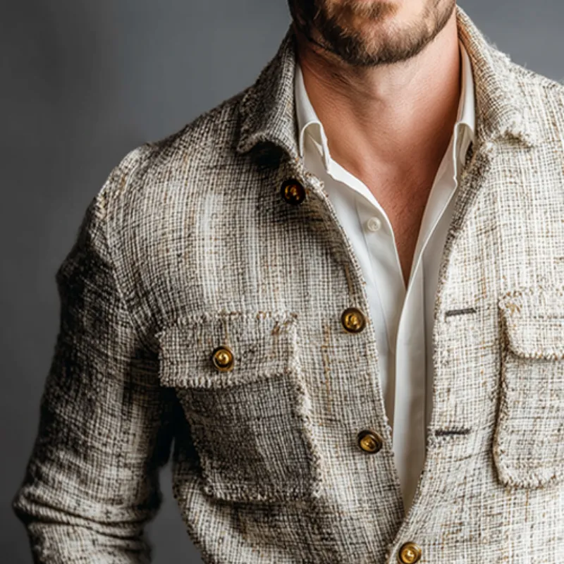 Men's Vintage Casual Tweed Lapel Pocket Button Shirt Jacket MTA2400J4TO sold by Manly product image thumbnail 3