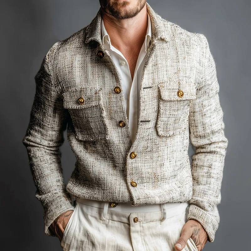 Men's Vintage Casual Tweed Lapel Pocket Button Shirt Jacket MTA2400J4TO sold by Manly product image thumbnail 2