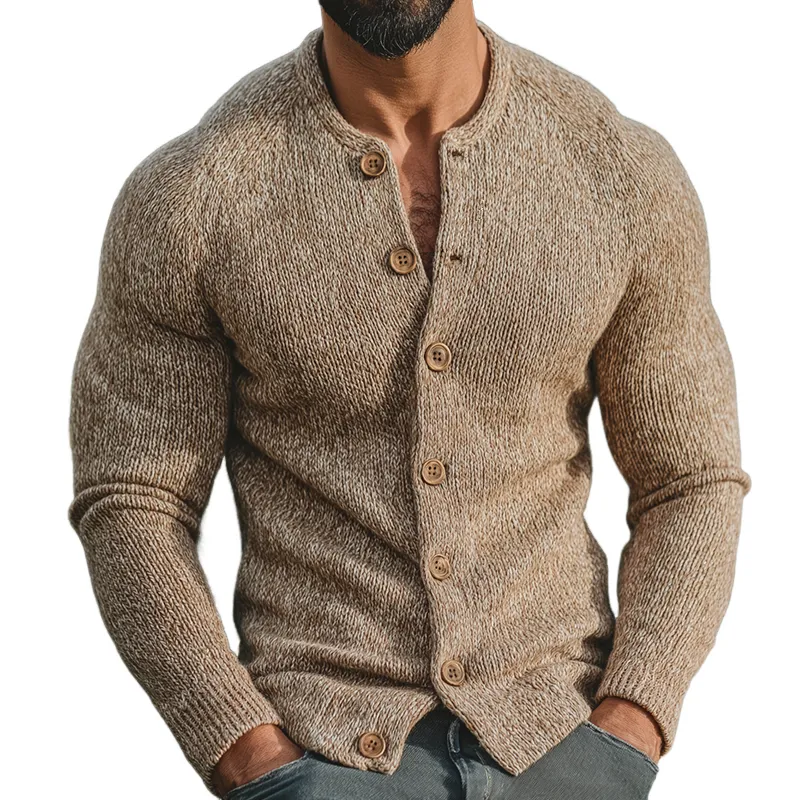 Men's Vintage Casual Knit Collarless Button-Down Shirt Cardigan MTA2430J3TO sold by Manly