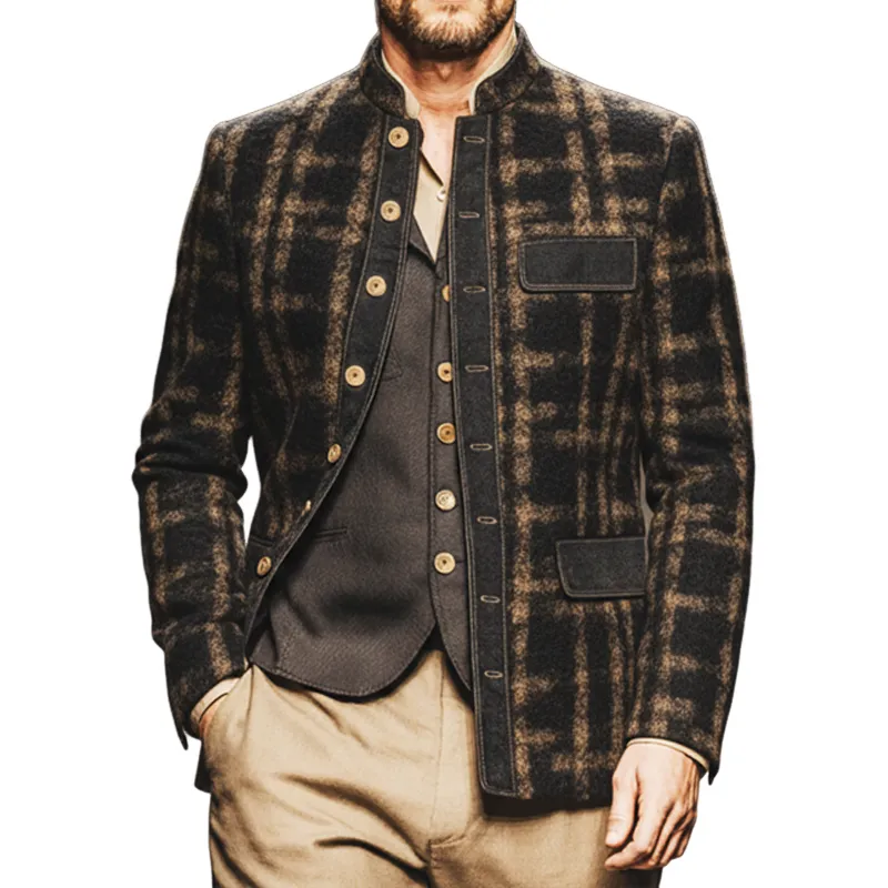 Men's Retro Stand-up Collar Imitation Wool Material Single Slit Multi-button Jacket MTA2469J2U sold by Manly