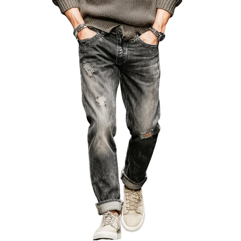 Men's Classic Distressed Ripped Straight Jeans MTA2495J4U sold by Manly