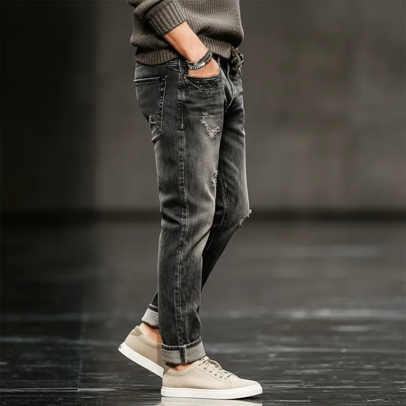 Men's Classic Distressed Ripped Straight Jeans MTA2495J4U sold by Manly product image thumbnail 4