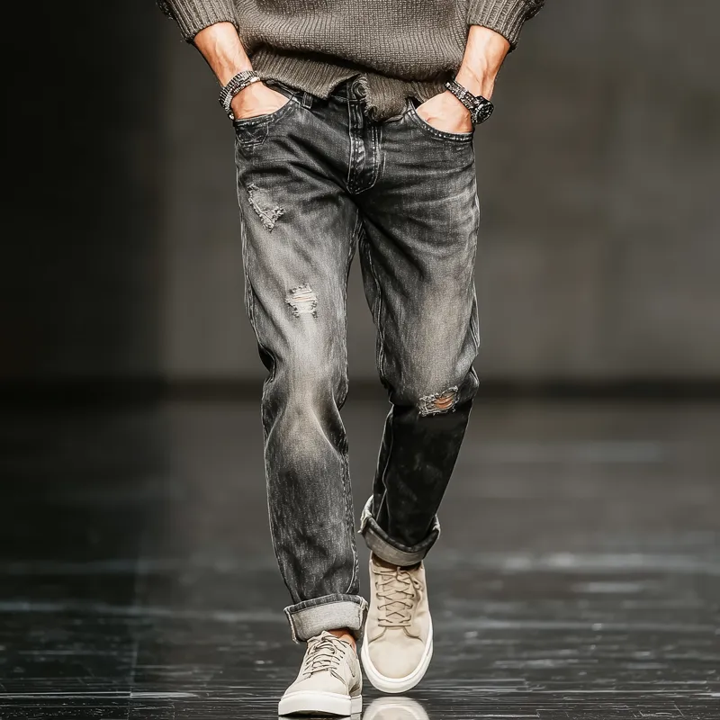 Men's Classic Distressed Ripped Straight Jeans MTA2495J4U sold by Manly product image thumbnail 2