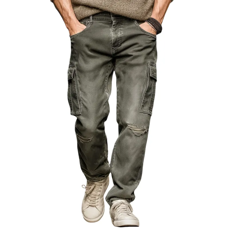 Men's Classic Distressed Ripped Multi-pocket Straight Jeans MTA2463J1U sold by Manly