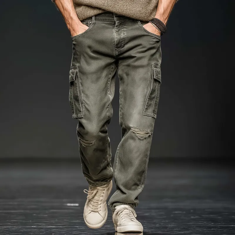 Men's Classic Distressed Ripped Multi-pocket Straight Jeans MTA2463J1U sold by Manly product image thumbnail 2