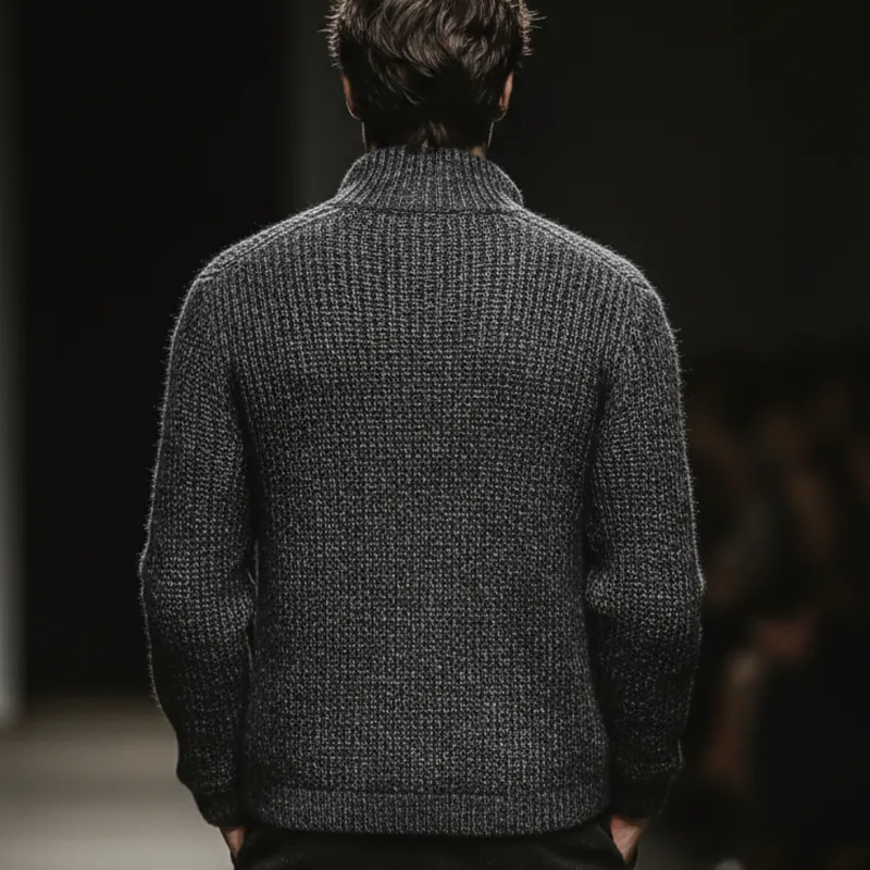 Men's Vintage Dark Grey Stand Collar Zipper Knit Cardigan MTA2491J5U sold by Manly product image thumbnail 4