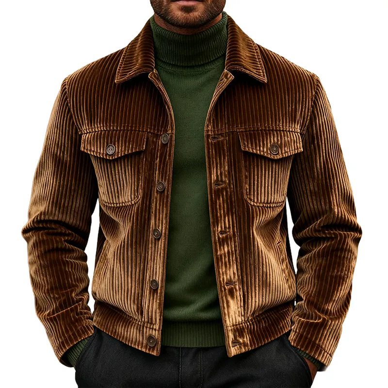 Men's Vintage Corduroy Lapel Multi-Pocket Jacket MTA2450J7X sold by Manly